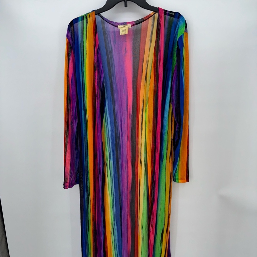 NYC Cardigan Mesh Lightweight Open Front Sheer Rianbow Color Women's L